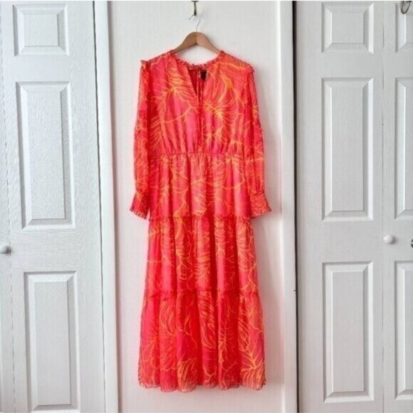 Marchesa Notte Printed Ruffled Tiered Tulle Midi Dress - Picture 3 of 10